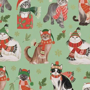240 Bulk Christmas Tissue Paper, Retail, Shipping, Gift Wrapping, Designer Tissue, 20x30&quot; Pre-Cut Sheets, Frolicking Felines