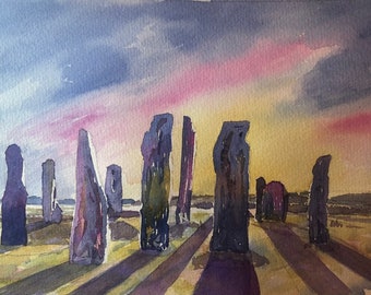 Original British made/Callanish Stone Circle Watercolour/fine art painting/watercolor painting