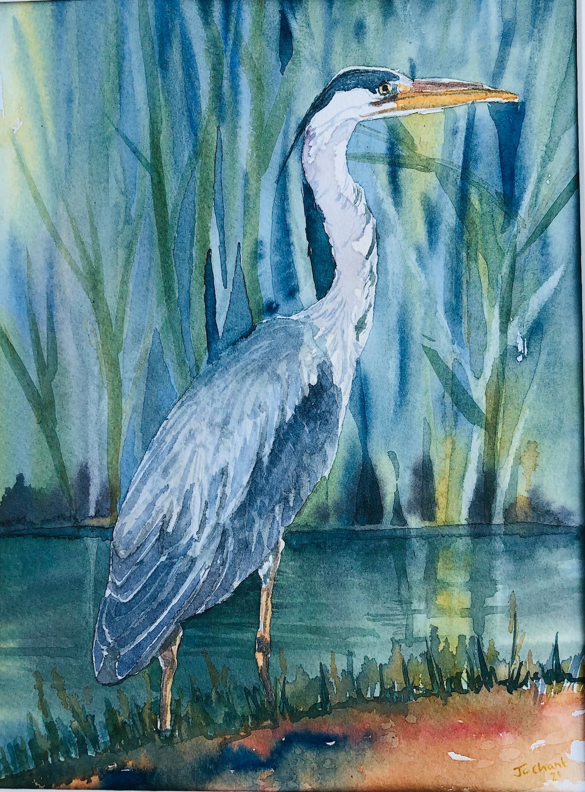 Grey Heron watercolour originalHeron Art Wildlife Artwork Etsy