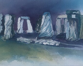 Stonehenge Artwork/Original Art Stonehenge/Watercolour Painting of Stonehenge