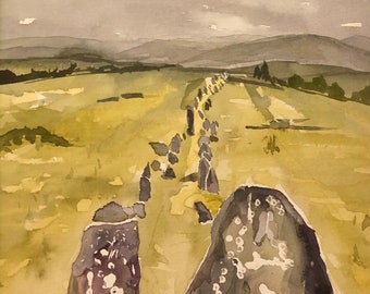 Original British art painting of Merrivale Stone Rows/ Standing Stones artwork/ Neolithic Stone Circles art/Prehistoric Stones