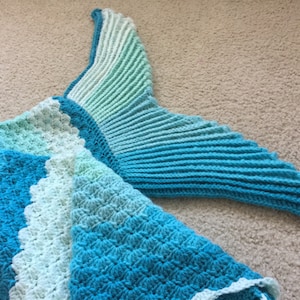 Sophie Mermaid Tail Blanket Pattern Sew-Free Child Sizes. Crochet. 1 pattern 2 products. Tail Pattern alone can wear as a 2 ways scarf image 3