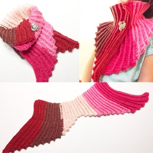 Sweet Heart Mermaid Tail Scarf Pattern. A 2-ways scarf Sweet Heart / Bow Style. Easy, quick tail to attach on any mermaid tail blanket. image 2