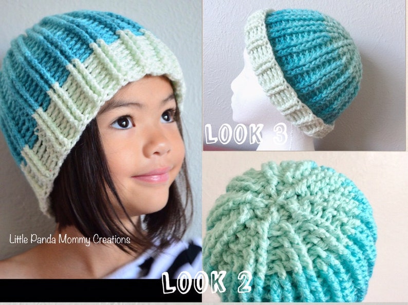 Double Ribbed Beanie Pattern. Crochet Fake knit style. Unisex. Reversible. 18-24 inches. Instant download. One size fits most. image 2