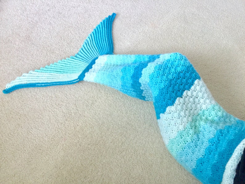 Sophie Mermaid Tail Blanket Pattern Sew-Free Child Sizes. Crochet. 1 pattern 2 products. Tail Pattern alone can wear as a 2 ways scarf image 2