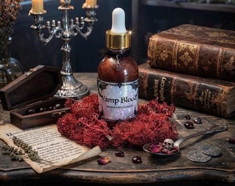 Aceite perfumado de 1 oz con fragancia de sangre de vampiro, infusionado con granate, ritual de vampiro, altar de sangre de Drácula, unción de altar de luna oscura