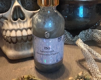 Hel Goddess Perfume Oil: Black Tourmaline Quartz Infused, Dark Woodsy Scent (2oz)