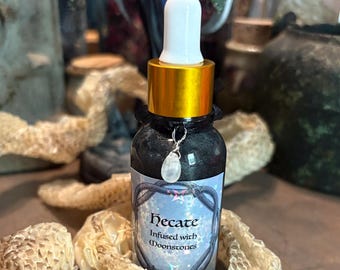 Hecate Infused Perfume Oil with Moonstones – Warm Spicy Vanilla Ritual Anointing Fragrance
