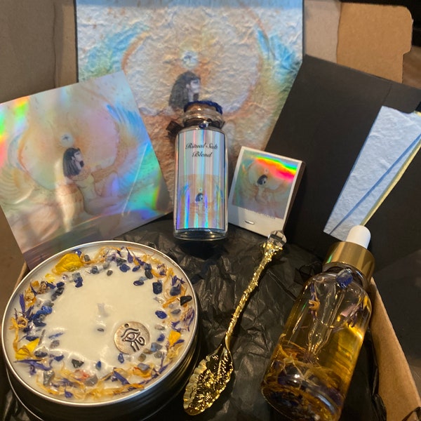 Lapis Isis goddess set kit altar ritual Wicca Wiccan witch witchcraft, Egyptian (oil, pendant, spoon, salt, art & soy candle)