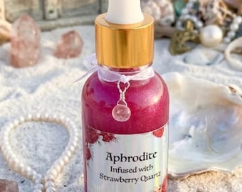 Perfume ritual de unción de altar de cuarzo fresa de la diosa griega Afrodita de 2 oz, aceite ritual para usar