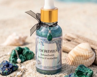 Perfume ritual de unción para altar de sirena con azurita y malaquita de 2 oz, aceite ritual para usar como sirena de agua de mar.