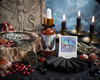 Lilith SET aceite aromático, conos de incienso y colgante diosa cornalina inframundo concubina de satanás no Eva