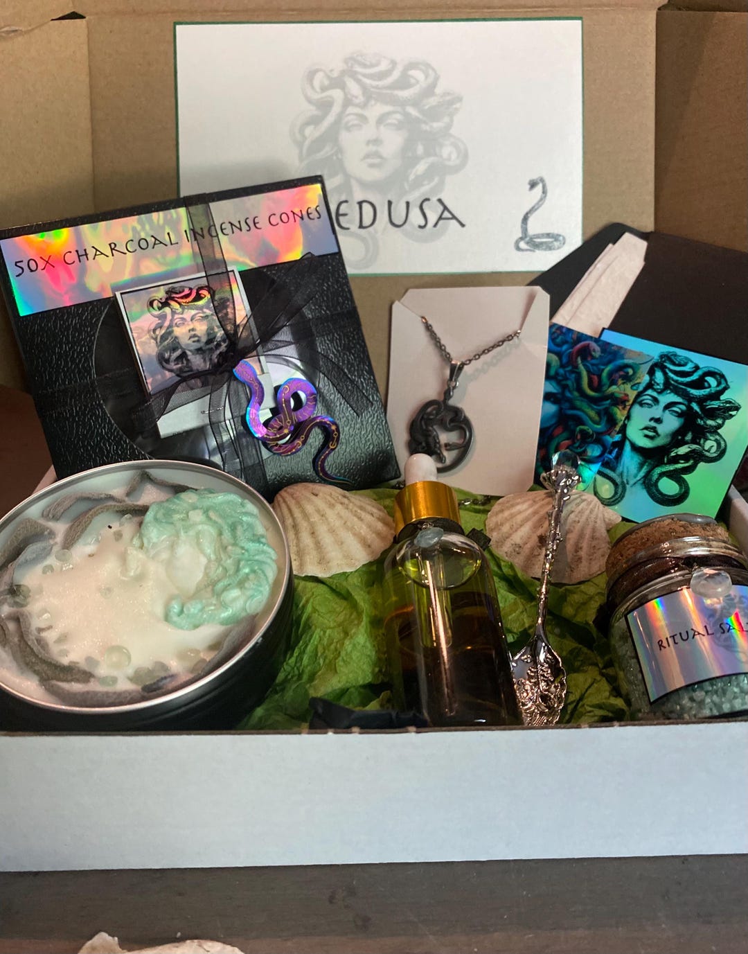LARGE Medusa Set Kit Altar Ritual oil, Incenses, Stickers, Spoon, Salt ...