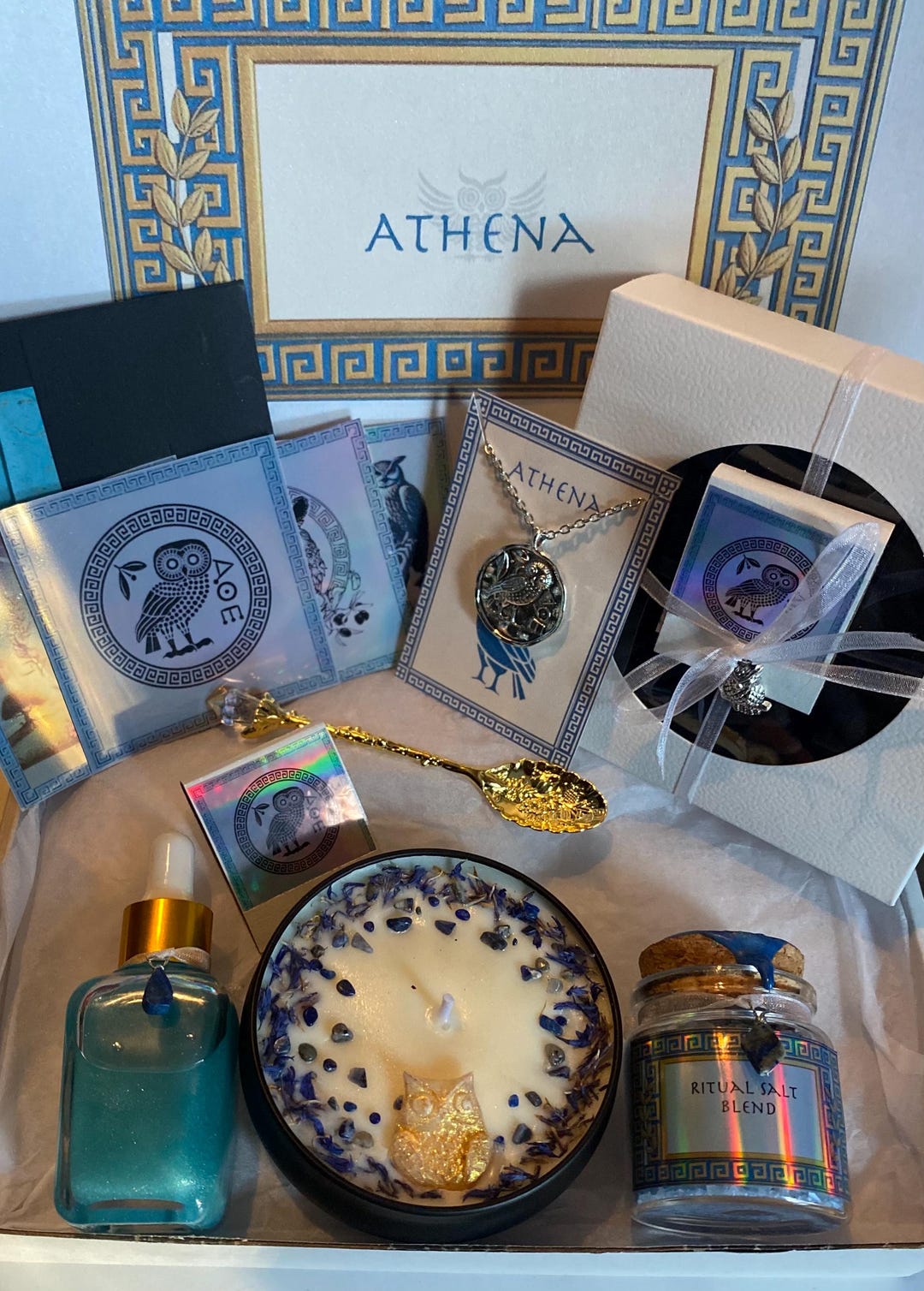 Athena LARGE Altar Ritual Set Lapis Lazuli soy Candle, Incense, Salt ...