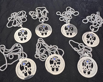 Egyptian lot 7x pendants stainless steel with chains eye of Horus ankhs