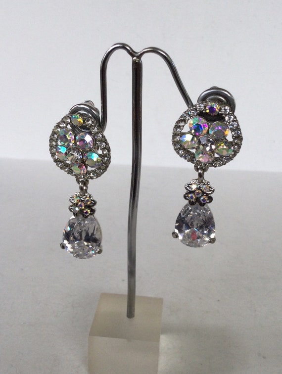 Vintage Rhinestone Clip On Dangle Drop Earrings. - image 1