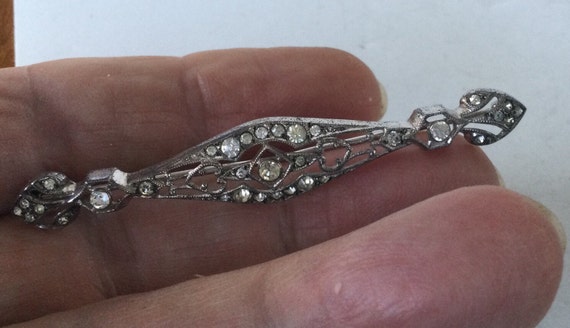 Antique Sterling Filigree Bar Pin - image 5