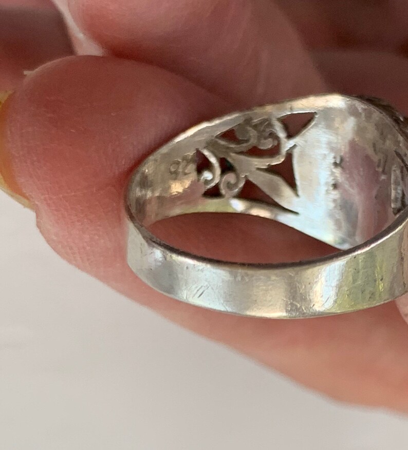 Vintage Bezel Onyx 925 Filigree Silver Ring sz 8