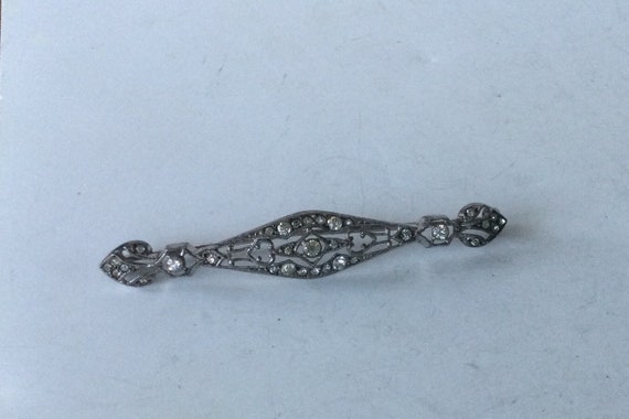 Antique Sterling Filigree Bar Pin - image 1