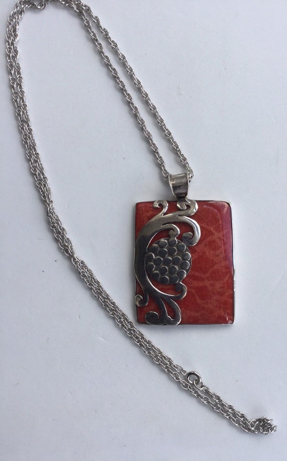 Sterling Silver Wrapped Coral Pendant Sterling Si… - image 1