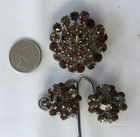 Demi Parure Unmarked Weiss Brooch Clip Earrings Rhinestones