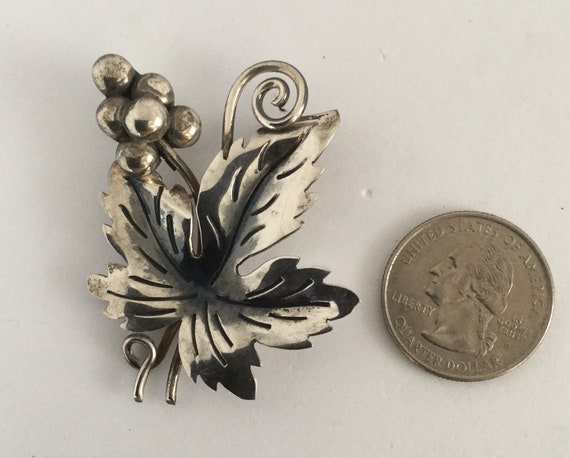 Taxco Burnished Leaf Brooch  marked Sterling Silv… - image 6