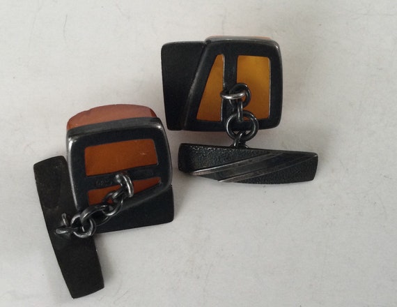 Vintage Art Deco  Amber Set In 850 Silver Cufflin… - image 3