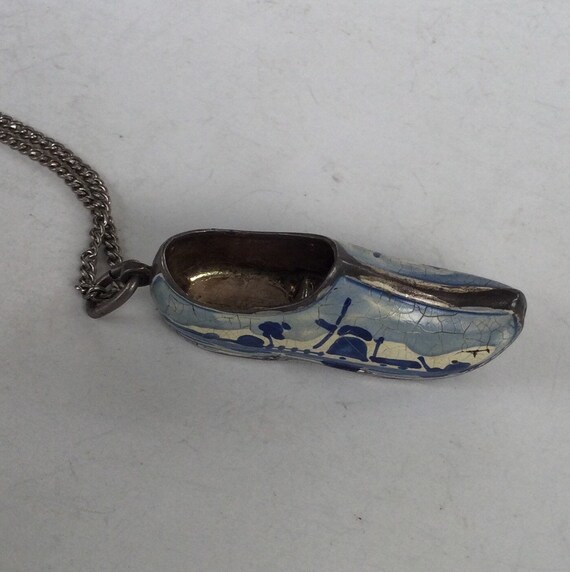 Antique Sterling 825 Wooden Shoe Delft Painted on… - image 3