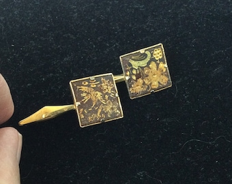 Vintage Gold Tone Asian Style Cuff Links