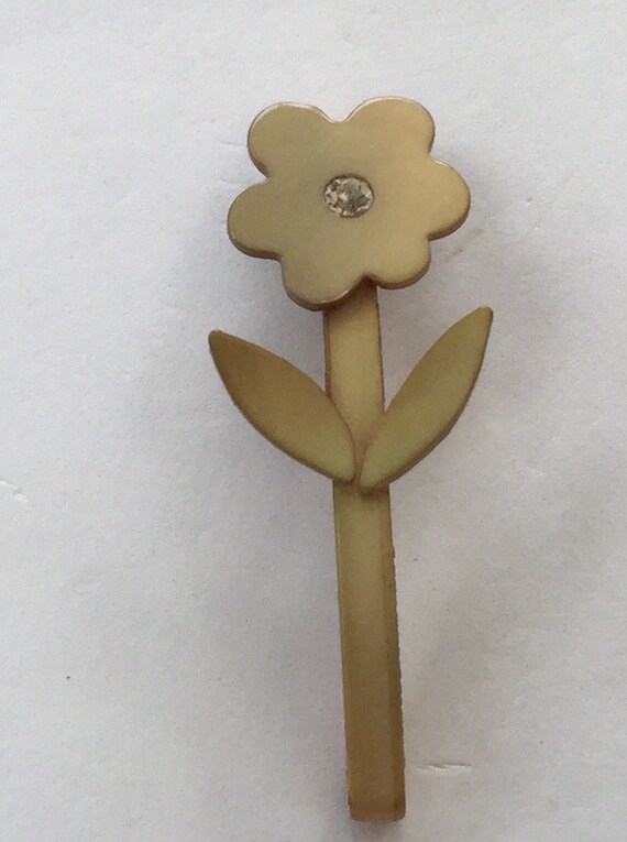 Vintage Lucite Barrette Flower, Stem , Rhinestone… - image 2