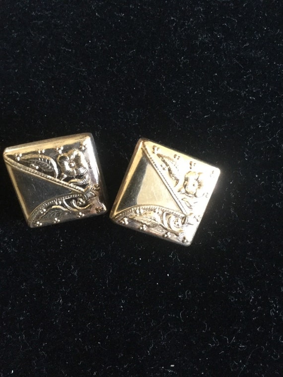 Antique Gold Filled Embosed Square Cuff Links