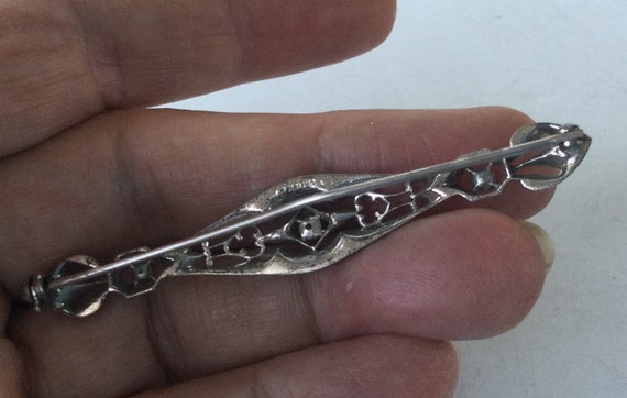 Antique Sterling Filigree Bar Pin - image 3