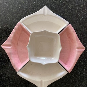 Vintage Mid Century California Pottery L-30 Chip & Dip Lazy Susan Pink Cream