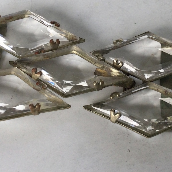 Antique Art Deco Marquis Cut Crystal Rhinestone Silver Metal Belt Buckle.