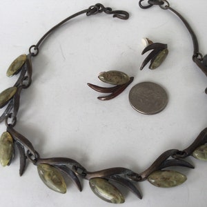 Designer Daphne Nardin Paris French Designer Modernist Bronzed Necklace Matching Earrings Clip SALE
