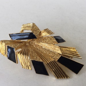 Vintage Signed Orena Paris Brooch Goldtone Black Enamel Mid Century.