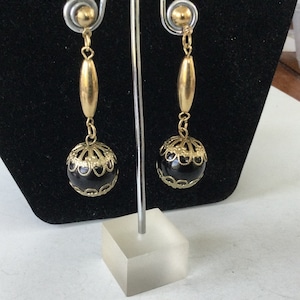 Vintage Etruscan Style Drop Dangle Post Earrings Gold Tone