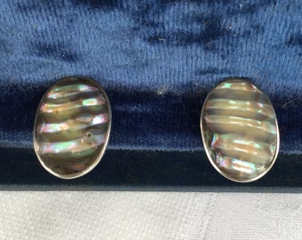 Vintage Taxco Sterling Silver set Abalone Screw back Screwback Earrings 1" x 5/8"