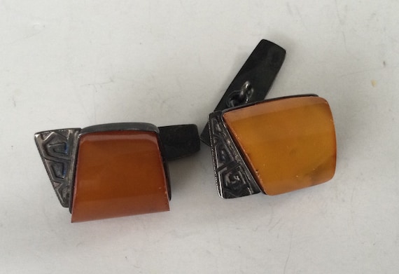 Vintage Art Deco  Amber Set In 850 Silver Cufflin… - image 7