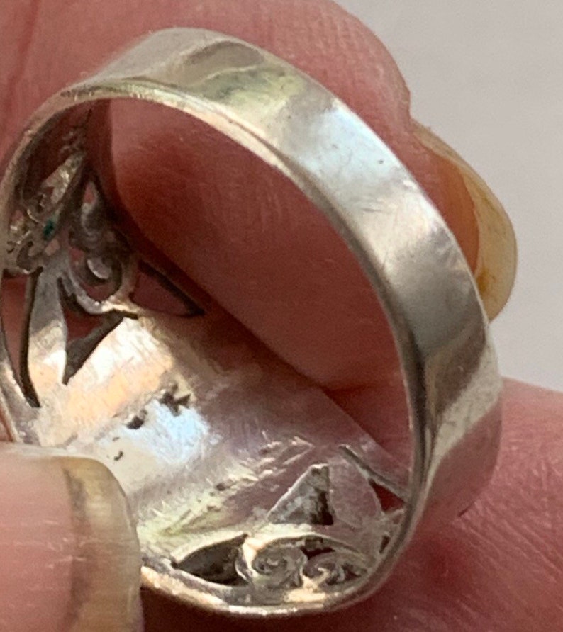 Vintage Bezel Onyx 925 Filigree Silver Ring sz 8