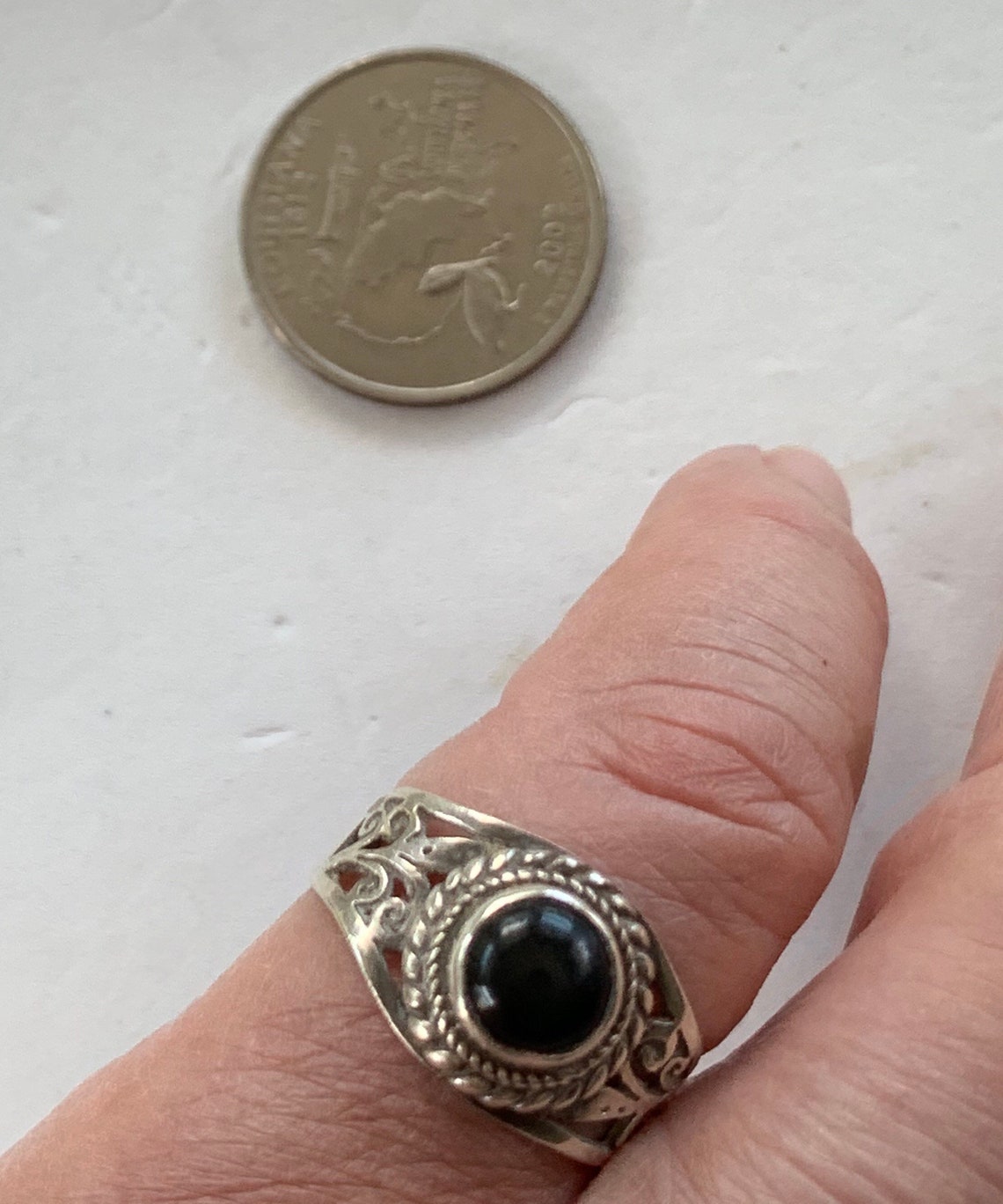 Vintage Bezel Onyx 925 Filigree Silver Ring Sz 8 Etsy