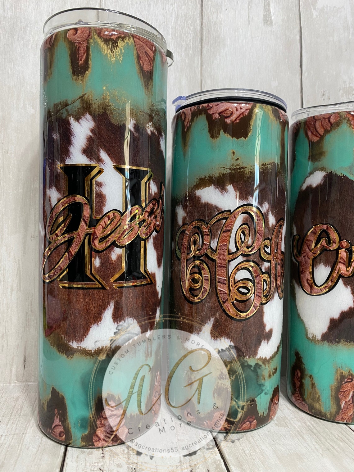 Western tooled leather cowhide tumbler Etsy