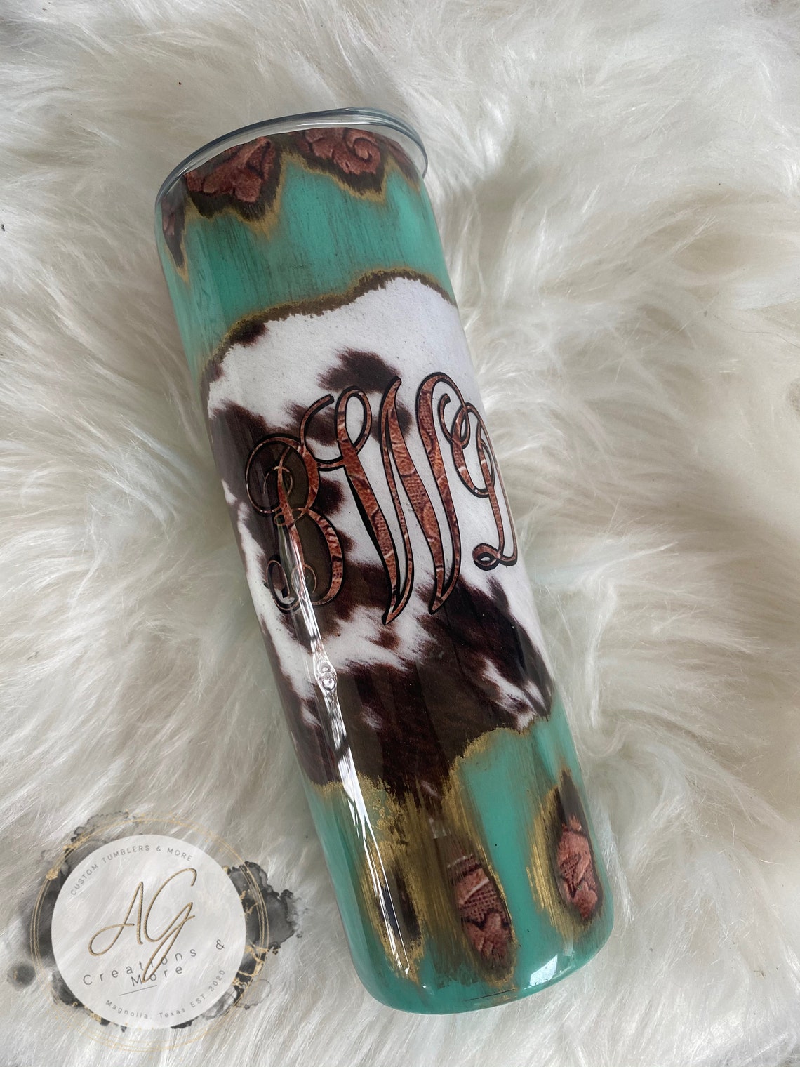 Western tooled leather cowhide tumbler Etsy