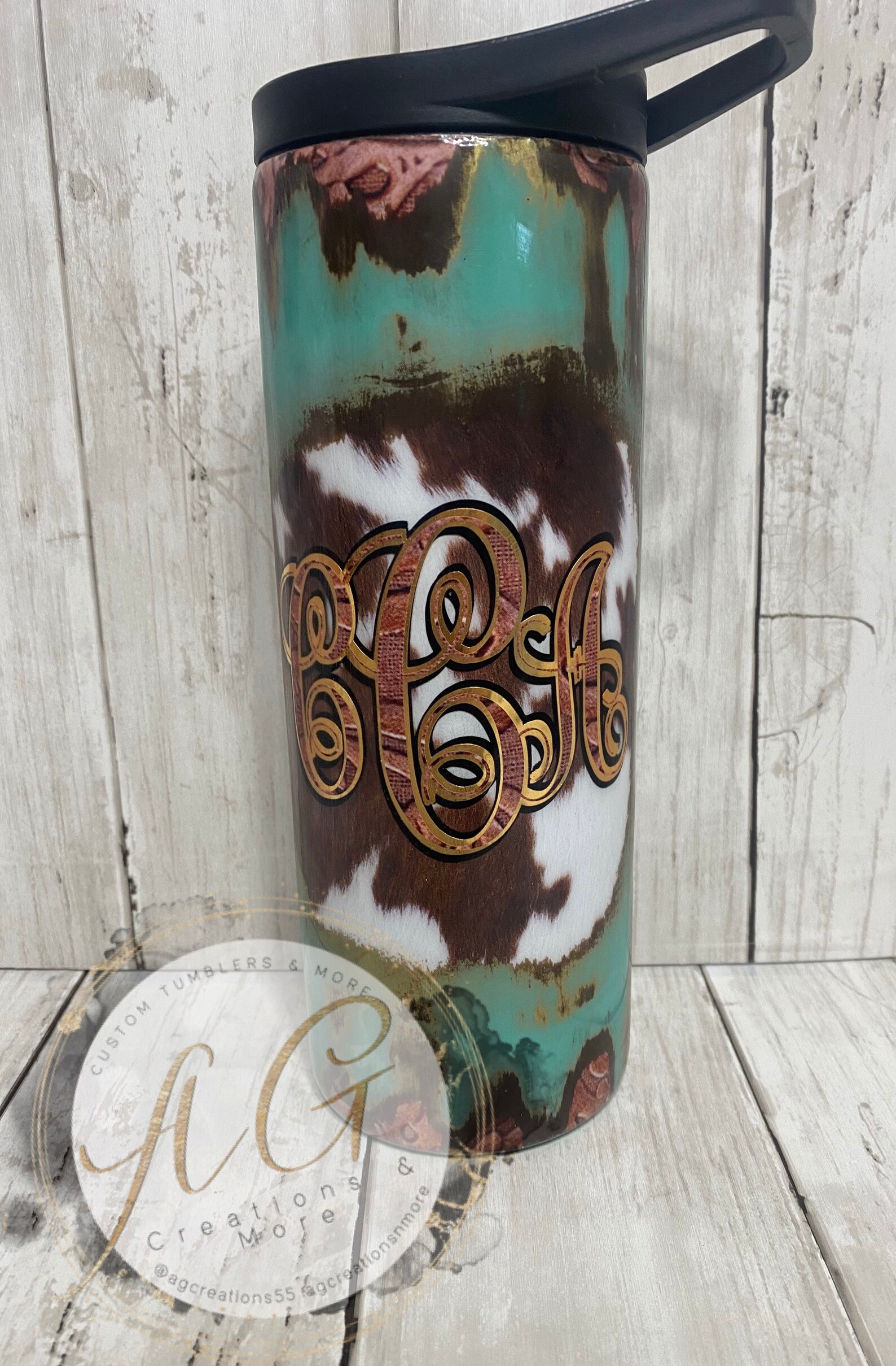 Western tooled leather cowhide tumbler Etsy