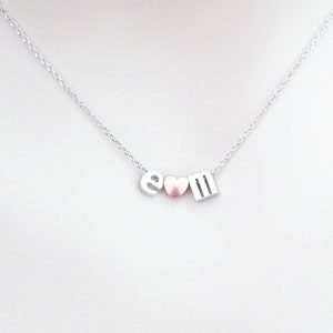 Personalisierter Schmuck, Kleinbuchstaben Initial + Rose Gold Herz + Kleinbuchstaben Initial Halskette, Gold Silber Halskette, Geschenk für sie