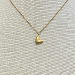 Small Puffy Gold Heart Necklace, Golden Heart Jewelry for Women, Cute Heart Necklace Gift, Heart Pendant Necklace