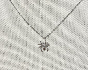 Dainty Cute Spider Necklace on Silver Chain, Insect Necklace for Women, Small Spider Pendant on Shimmering Chain and Clasp, Gift Jewelry