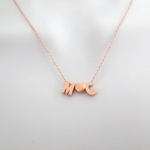 Personalized Upper case initial + Heart + Upper case initial, Gold, Silver, Rose gold Necklace, Lovers, Friends, Mom, Sister, Gift
