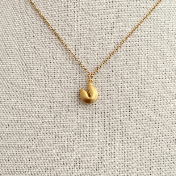 Fortune Cookie, Chinese New Year, Lucky Necklace, Good Luck Necklace Gift for Women, Fortune Cookie Pendant Charm Necklace, Gold or Silver