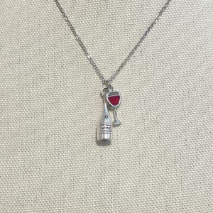 Wine Lover Necklace, Wine Bottle and Glass of Wine Necklace, Wine Jewelry, Wine Pendant Necklace, Red Wine Necklace, Wine Tasting